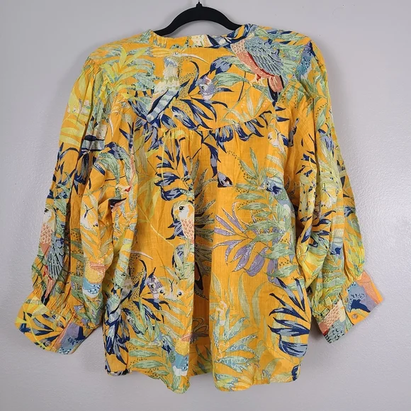 Anthropologie Maeve Yellow Tropical Cotton Lightweight Beach Vacation Buttonup - Picture 11 of 12